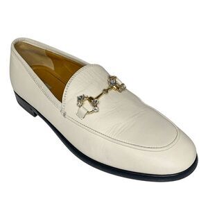 Gucci Jordaan Horsebit Loafers EU 36 US 6 White Leather Flat Slip On Shoes